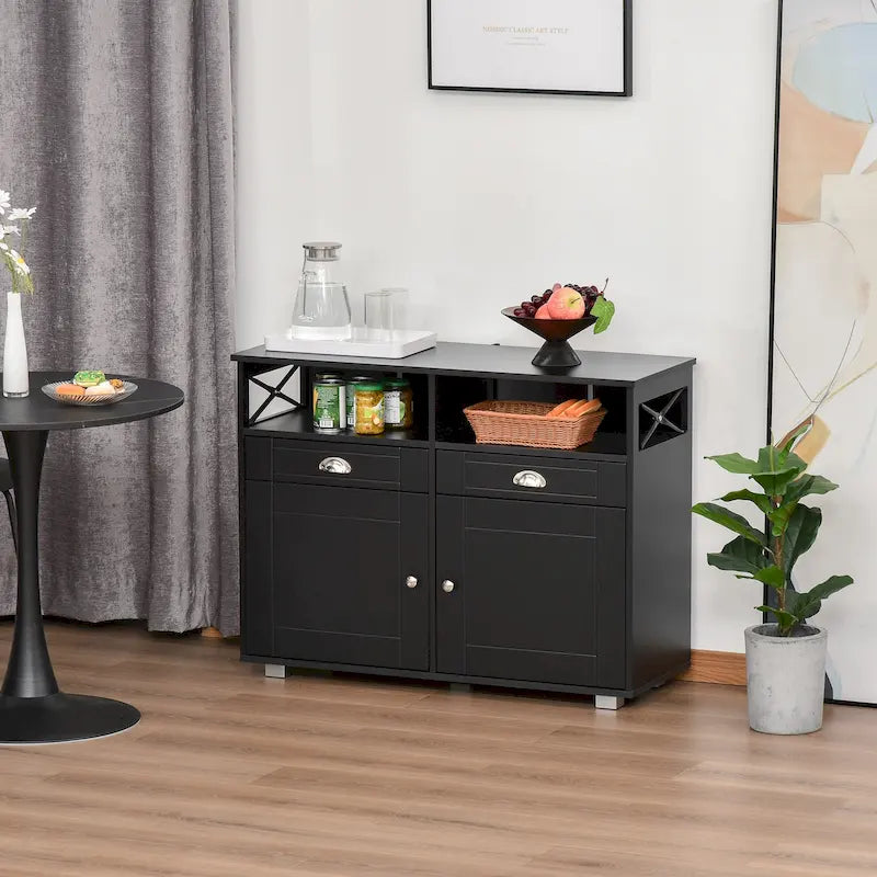 Buffet de Rangement avec 2 Tiroirs et 2 Armoires Fermées pour Salon et Salle à Manger