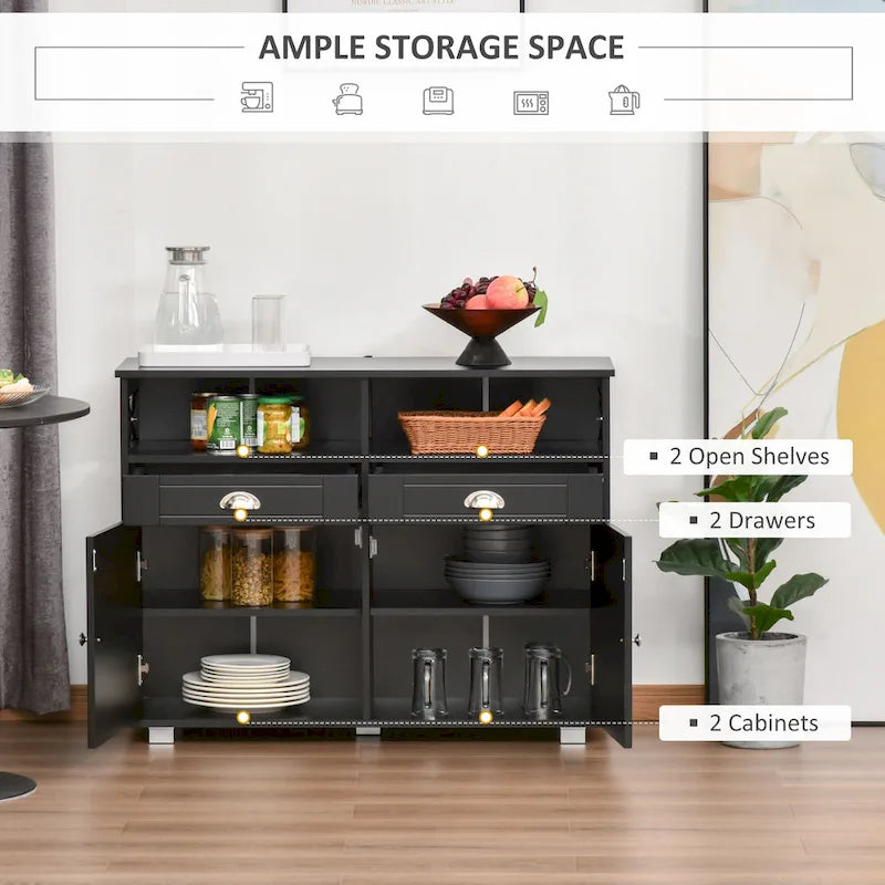 Buffet de Rangement avec 2 Tiroirs et 2 Armoires Fermées pour Salon et Salle à Manger