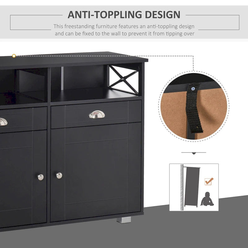 Buffet de Rangement avec 2 Tiroirs et 2 Armoires Fermées pour Salon et Salle à Manger