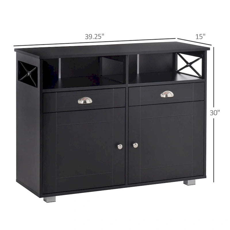 Buffet de Rangement avec 2 Tiroirs et 2 Armoires Fermées pour Salon et Salle à Manger