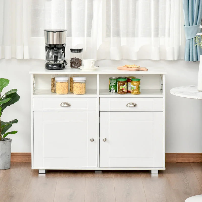 Buffet de Rangement avec 2 Tiroirs et 2 Armoires Fermées pour Salon et Salle à Manger