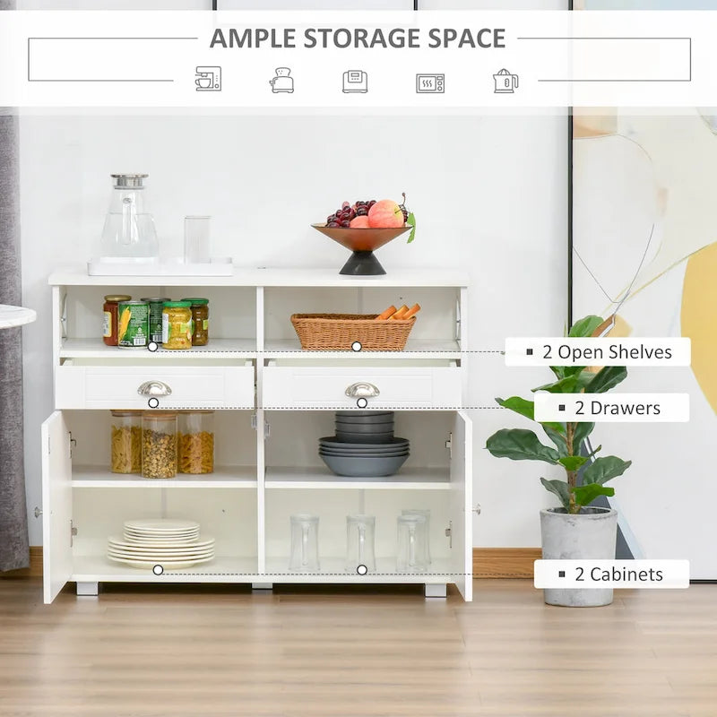 Buffet de Rangement avec 2 Tiroirs et 2 Armoires Fermées pour Salon et Salle à Manger