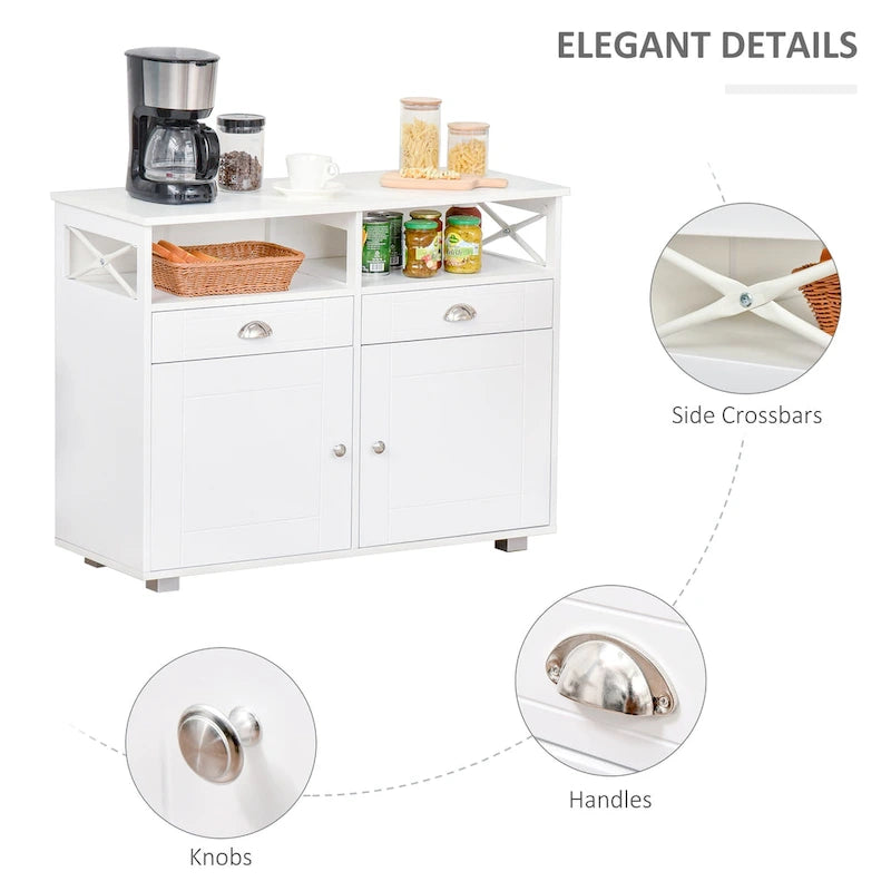Buffet de Rangement avec 2 Tiroirs et 2 Armoires Fermées pour Salon et Salle à Manger