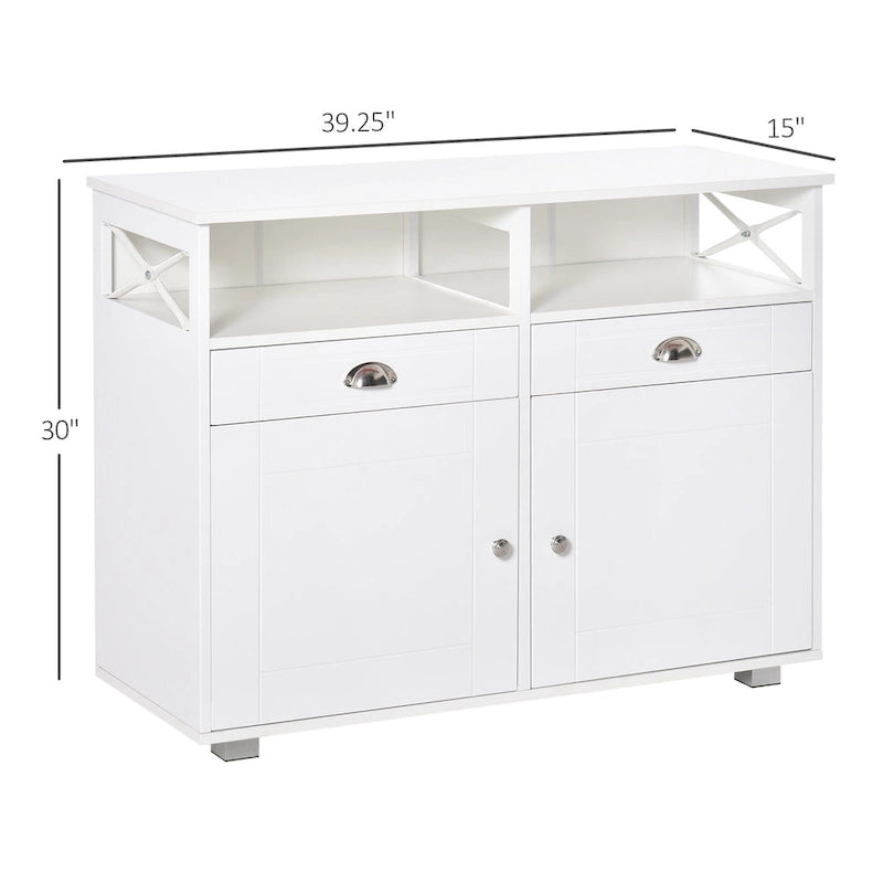 Buffet de Rangement avec 2 Tiroirs et 2 Armoires Fermées pour Salon et Salle à Manger