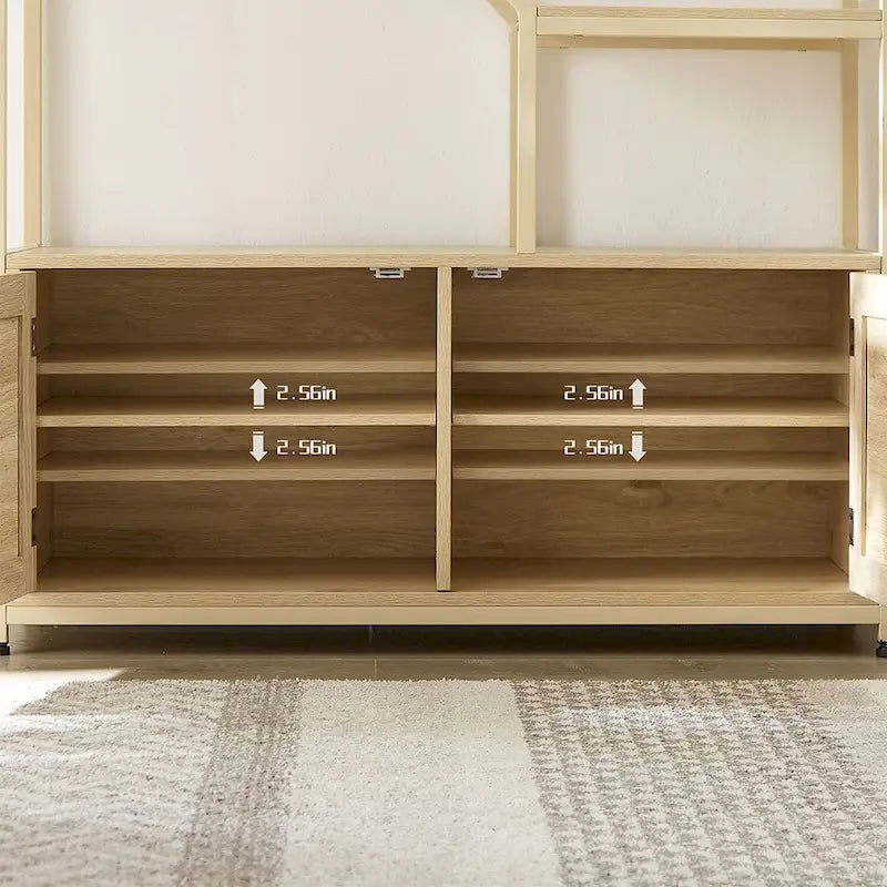 Étagère de présentation 7 niveaux en rotin avec meuble de rangement
