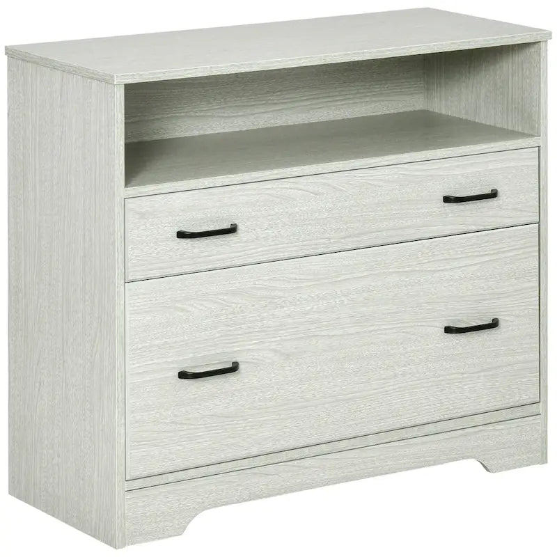 Classeur latéral avec étagère ouverte et 2 tiroirs, format Lettre, Gris anthracite
