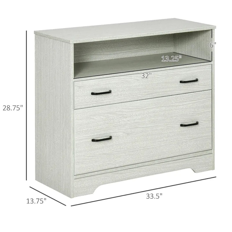 Classeur latéral avec étagère ouverte et 2 tiroirs, format Lettre, Gris anthracite