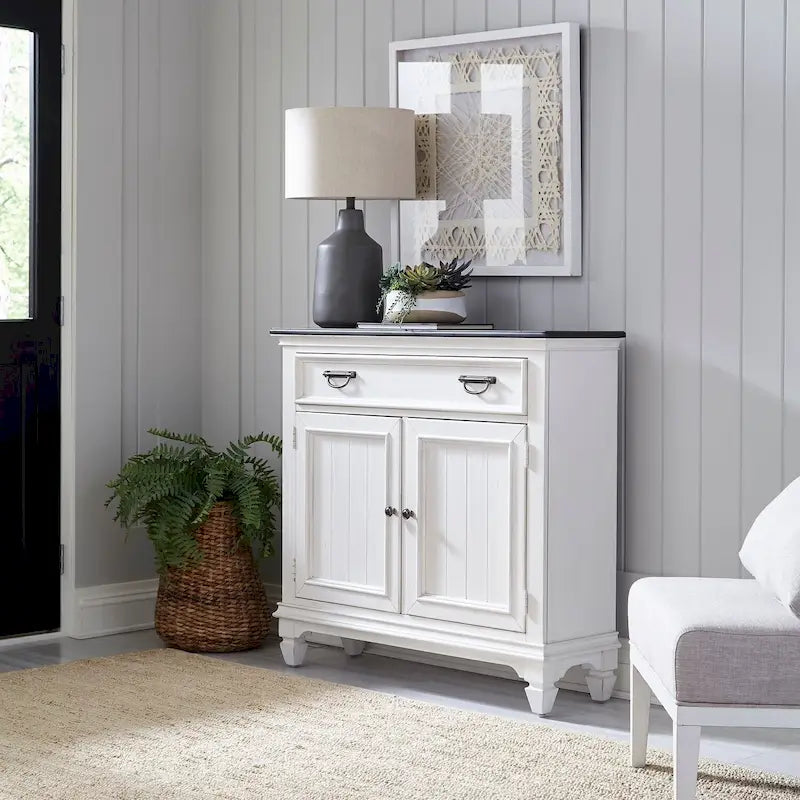 Console d'appoint de 42 pouces, blanc charbon, brossé métallique