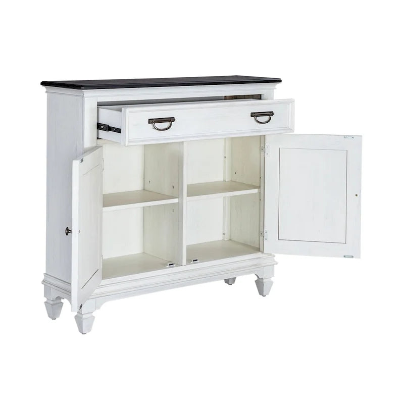 Console d'appoint de 42 pouces, blanc charbon, brossé métallique