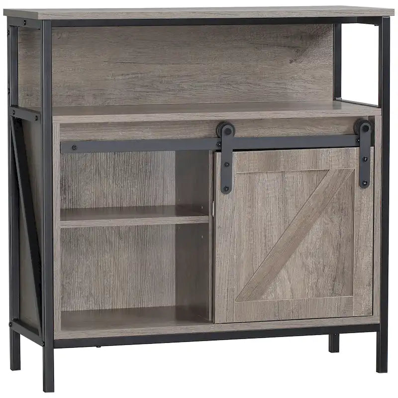 Buffet de ferme avec porte coulissante de style grange et étagère réglable pour salon, gris