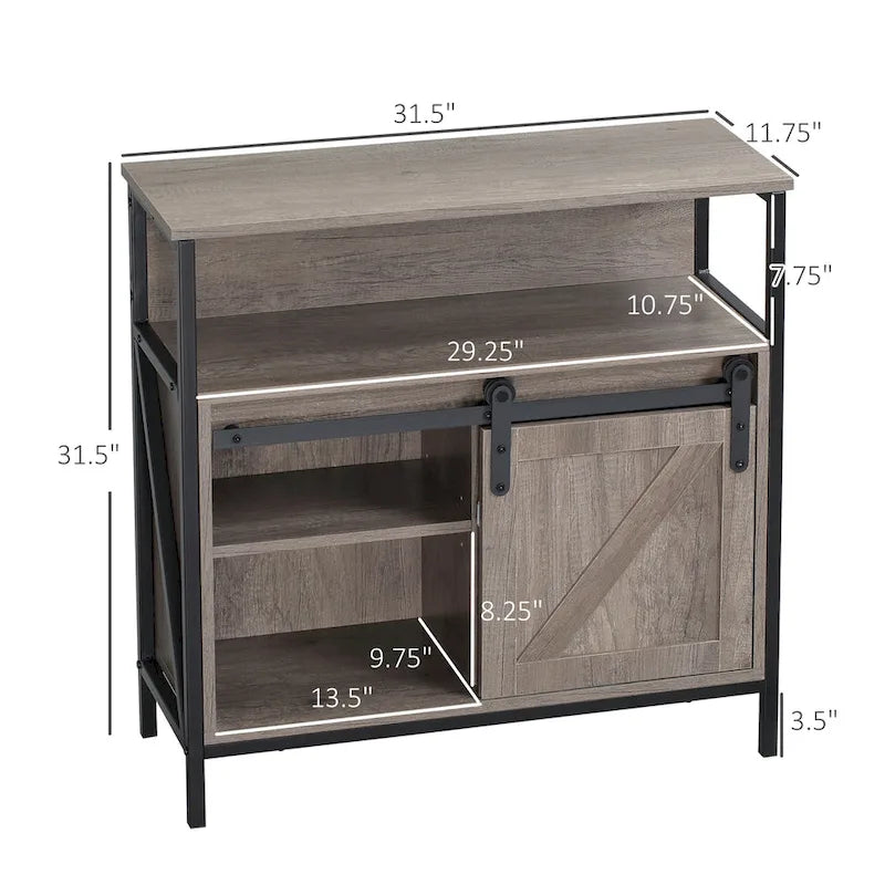 Buffet de ferme avec porte coulissante de style grange et étagère réglable pour salon, gris