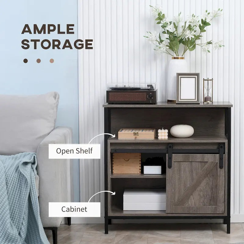 Buffet de ferme avec porte coulissante de style grange et étagère réglable pour salon, gris