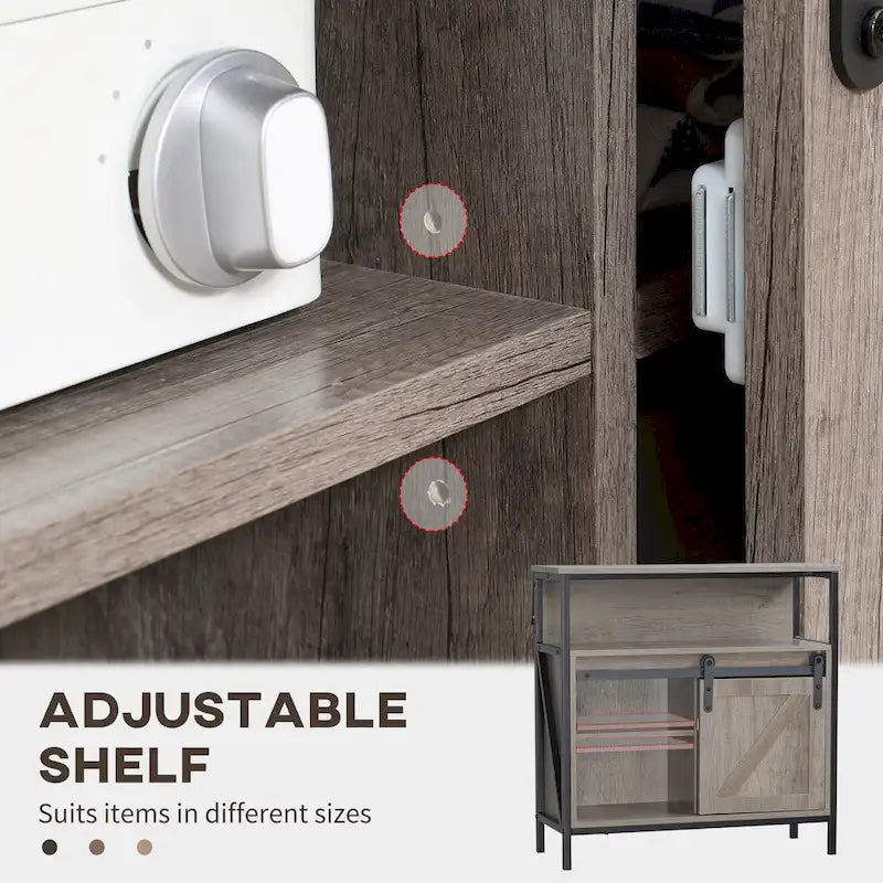 Buffet de ferme avec porte coulissante de style grange et étagère réglable pour salon, gris
