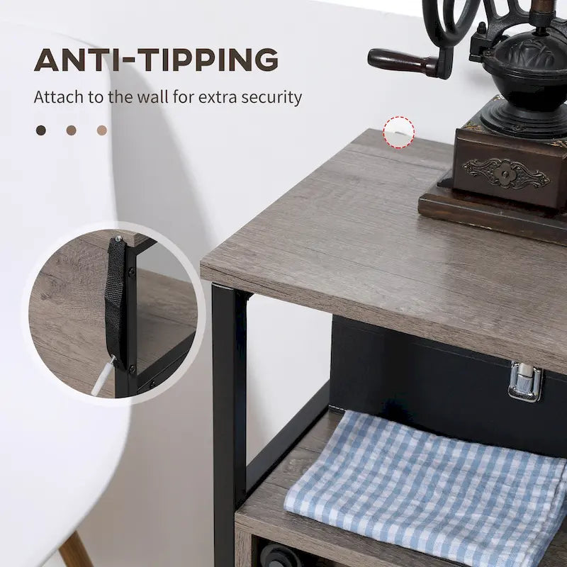 Buffet de ferme avec porte coulissante de style grange et étagère réglable pour salon, gris