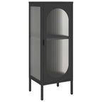 Buffet moderne noir avec portes en verre cannelé et cadre en acier, 39,9 x 35,1 x 104,9 cm