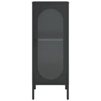 Buffet moderne noir avec portes en verre cannelé et cadre en acier, 39,9 x 35,1 x 104,9 cm