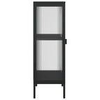 Buffet moderne noir avec portes en verre cannelé et cadre en acier, 39,9 x 35,1 x 104,9 cm