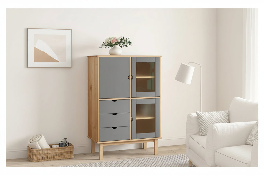 vidaXL Highboard OTTA 33.5x16.9x49.2 Solid Wood Pine - 33.5 x 16.9 x 49.2