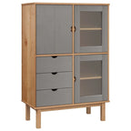 Buffet haut en pin massif avec 3 tiroirs et 3 compartiments à portes, 85x43x125 cm