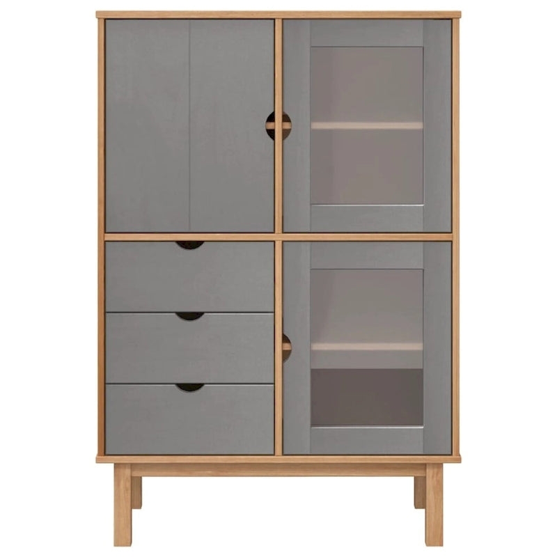 Buffet haut en pin massif avec 3 tiroirs et 3 compartiments à portes, 85x43x125 cm