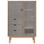 Buffet haut en pin massif avec 3 tiroirs et 3 compartiments à portes, 85x43x125 cm