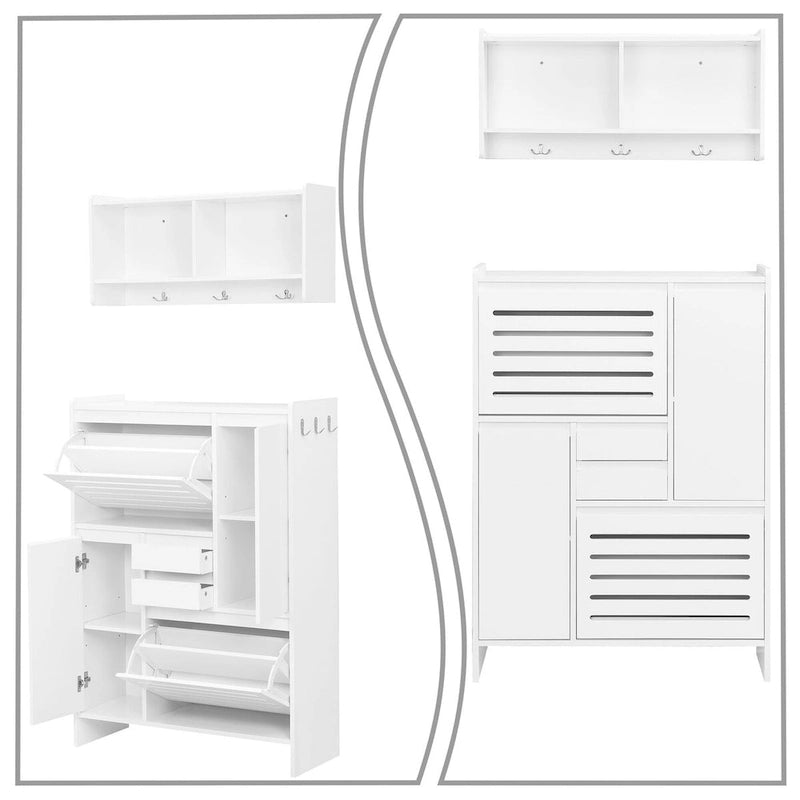 Ensemble de rangement 2 pièces avec meuble de rangement pour chaussures et meuble de rangement mural
