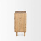 Meuble d'appoint en bois massif brun clair avec portes à motif losanges sculptés CNC et étagère, 36x16x32 po