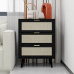 Commode de rangement à 3 tiroirs en rotin avec pieds en bois de pin, style minimaliste moderne, 23,6x15,4x30,5 po