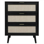 Commode de rangement à 3 tiroirs en rotin avec pieds en bois de pin, style minimaliste moderne, 23,6x15,4x30,5 po