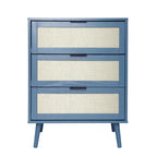 Commode de rangement à 3 tiroirs en rotin avec pieds en bois de pin, style minimaliste moderne, 23,6x15,4x30,5 po