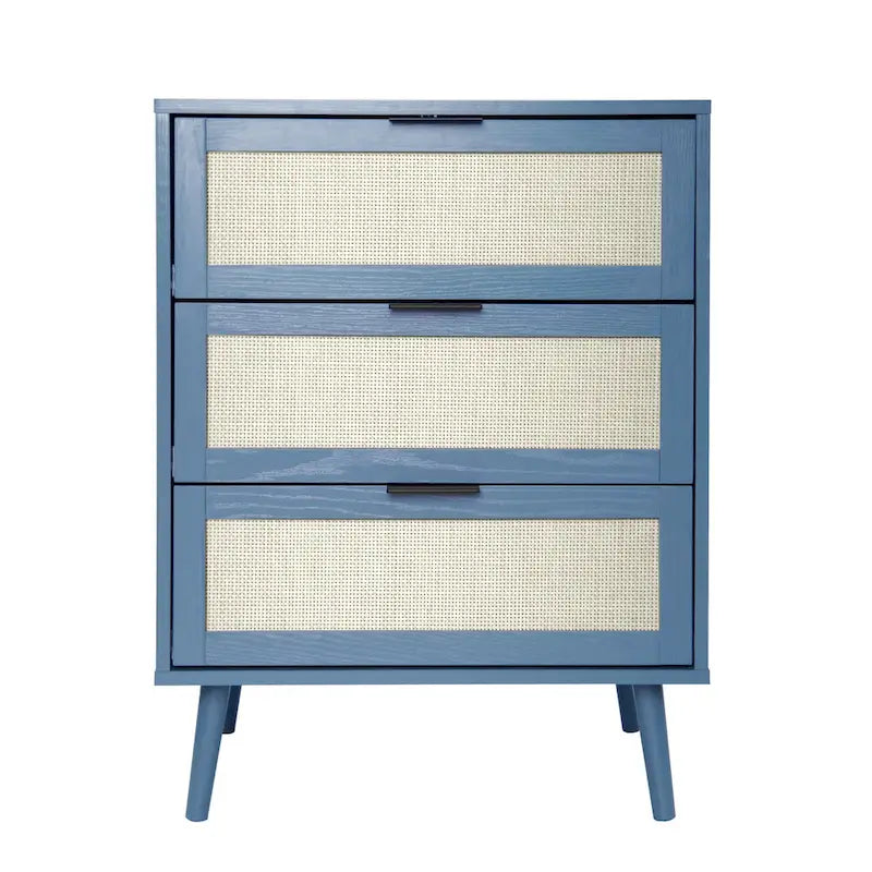 Commode de rangement à 3 tiroirs en rotin avec pieds en bois de pin, style minimaliste moderne, 23,6x15,4x30,5 po