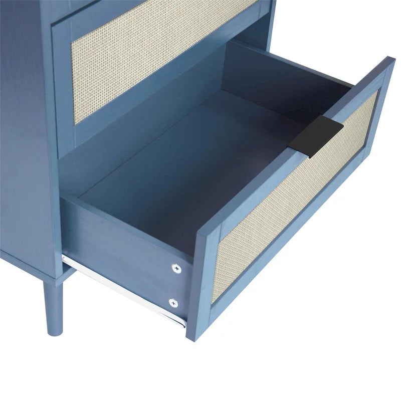Commode de rangement à 3 tiroirs en rotin avec pieds en bois de pin, style minimaliste moderne, 23,6x15,4x30,5 po