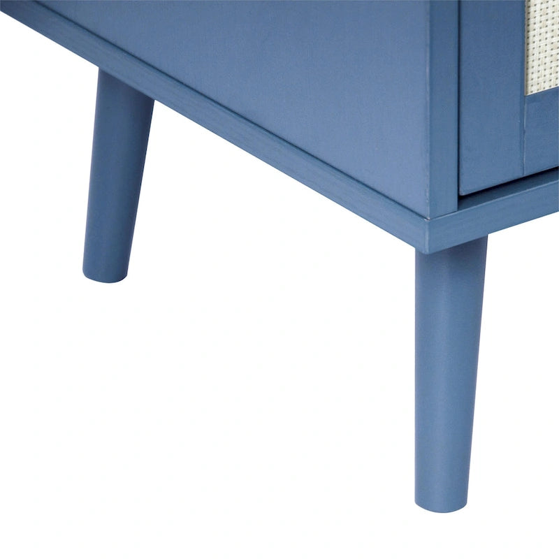Commode de rangement à 3 tiroirs en rotin avec pieds en bois de pin, style minimaliste moderne, 23,6x15,4x30,5 po