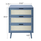 Commode de rangement à 3 tiroirs en rotin avec pieds en bois de pin, style minimaliste moderne, 23,6x15,4x30,5 po