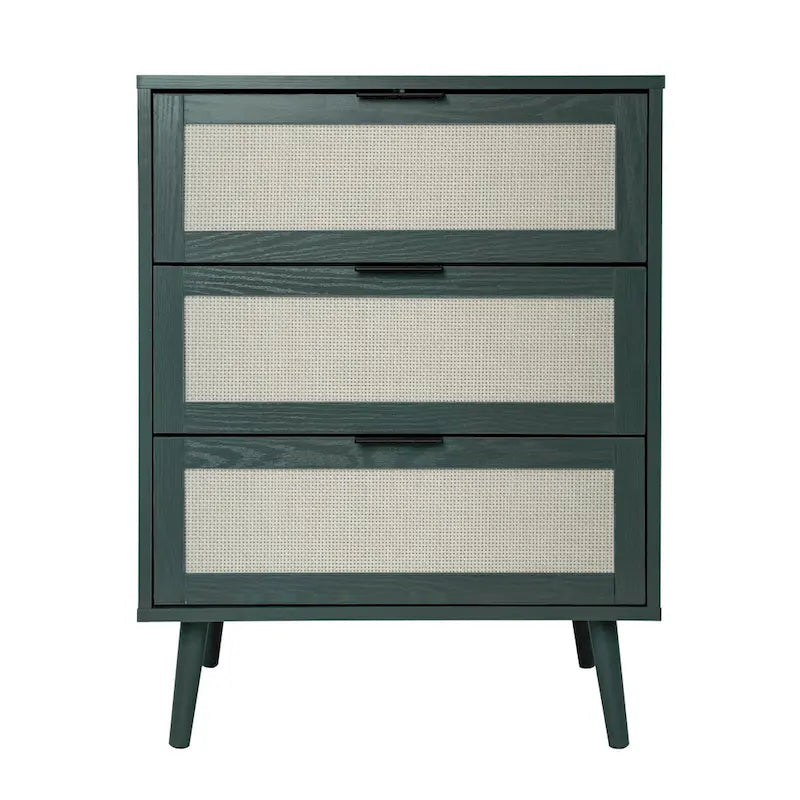 Commode de rangement à 3 tiroirs en rotin avec pieds en bois de pin, style minimaliste moderne, 23,6x15,4x30,5 po