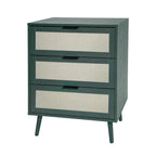 Commode de rangement à 3 tiroirs en rotin avec pieds en bois de pin, style minimaliste moderne, 23,6x15,4x30,5 po