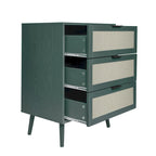 Commode de rangement à 3 tiroirs en rotin avec pieds en bois de pin, style minimaliste moderne, 23,6x15,4x30,5 po