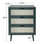 Commode de rangement à 3 tiroirs en rotin avec pieds en bois de pin, style minimaliste moderne, 23,6x15,4x30,5 po
