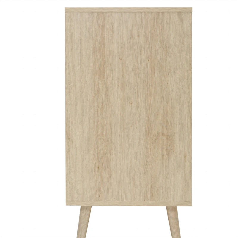Commode de rangement à 3 tiroirs en rotin avec pieds en bois de pin, style minimaliste moderne, 23,6x15,4x30,5 po