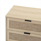 Commode de rangement à 3 tiroirs en rotin avec pieds en bois de pin, style minimaliste moderne, 23,6x15,4x30,5 po