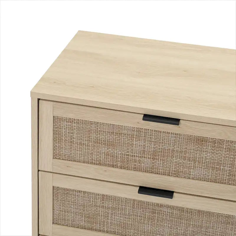 Commode de rangement à 3 tiroirs en rotin avec pieds en bois de pin, style minimaliste moderne, 23,6x15,4x30,5 po