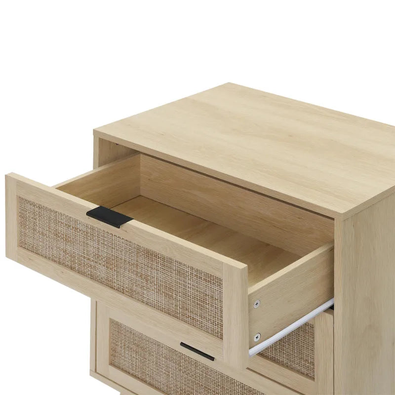 Commode de rangement à 3 tiroirs en rotin avec pieds en bois de pin, style minimaliste moderne, 23,6x15,4x30,5 po