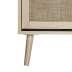 Commode de rangement à 3 tiroirs en rotin avec pieds en bois de pin, style minimaliste moderne, 23,6x15,4x30,5 po
