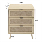 Commode de rangement à 3 tiroirs en rotin avec pieds en bois de pin, style minimaliste moderne, 23,6x15,4x30,5 po
