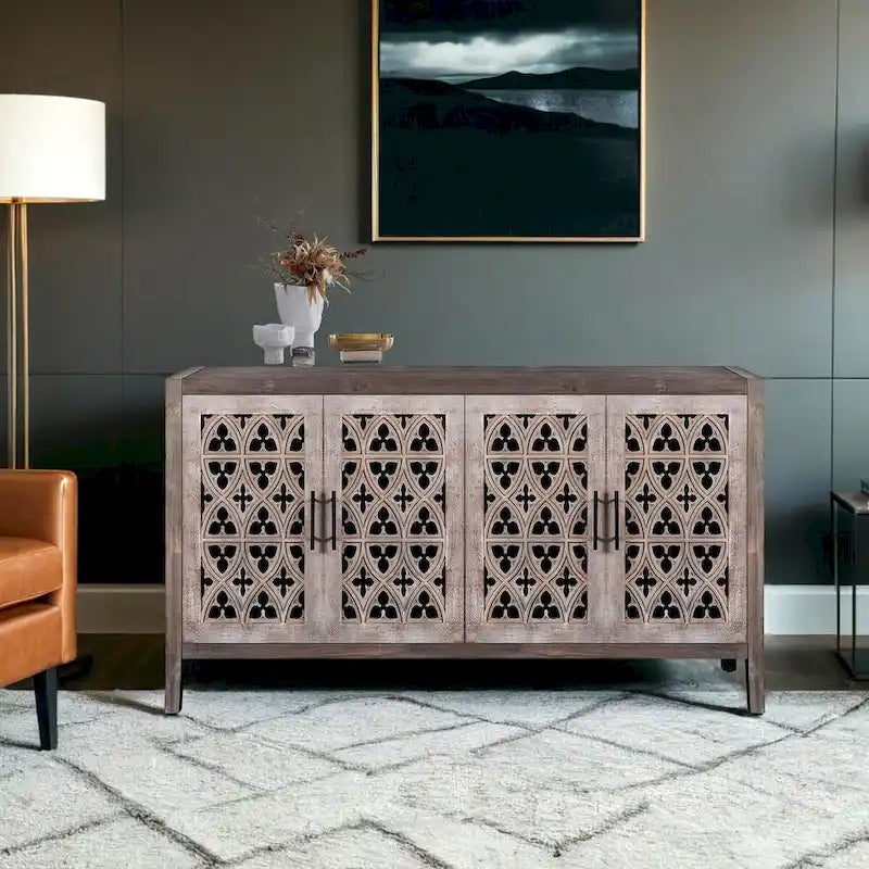 Meuble de rangement creux à quatre portes, style campagnard américain, convient pour le salon, meuble TV, la cuisine