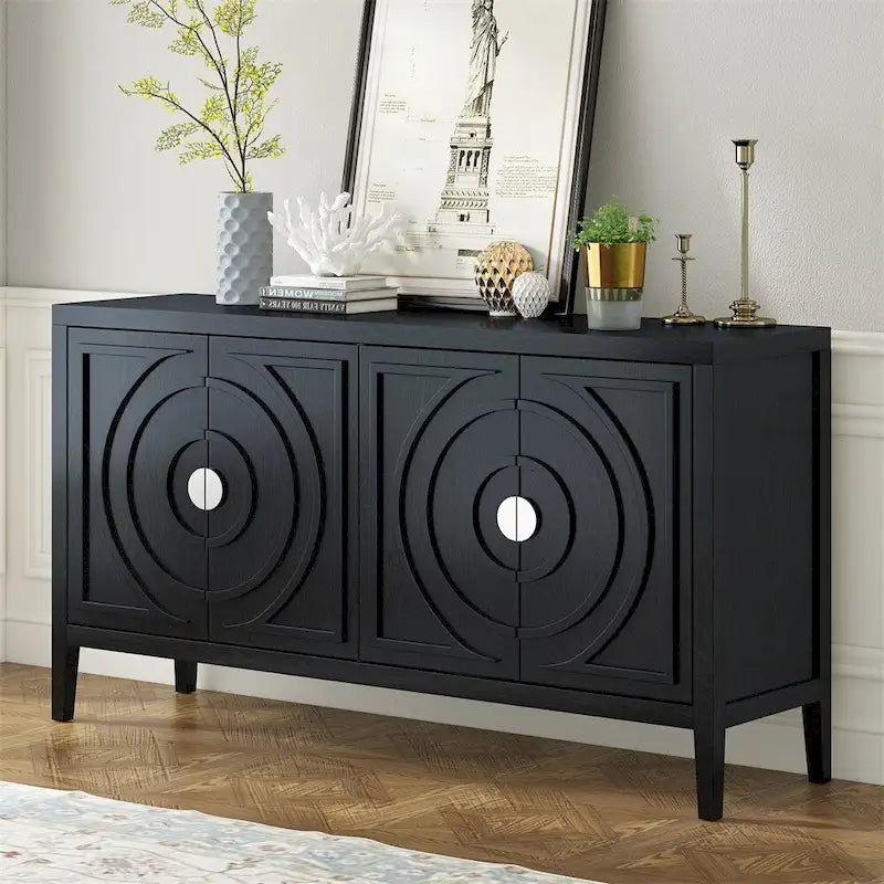 Enfilade rétro avec motif à rainures circulaires Poignée de porte ronde en métal