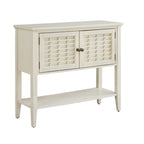 Console 2 portes blanche avec portes à treillis en osier, style ferme côtière, 42x15x36 po