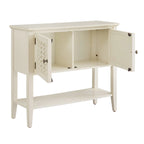 Console 2 portes blanche avec portes à treillis en osier, style ferme côtière, 42x15x36 po
