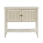 Console 2 portes blanche avec portes à treillis en osier, style ferme côtière, 42x15x36 po