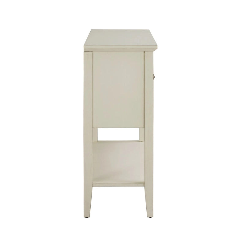 Console 2 portes blanche avec portes à treillis en osier, style ferme côtière, 42x15x36 po